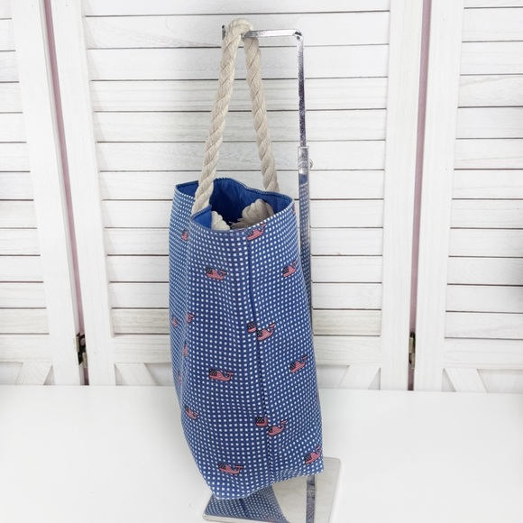 Vineyard Vines Target Gingham American Flag Whale Print Small Tote Bag Blue - Picture 2 of 11